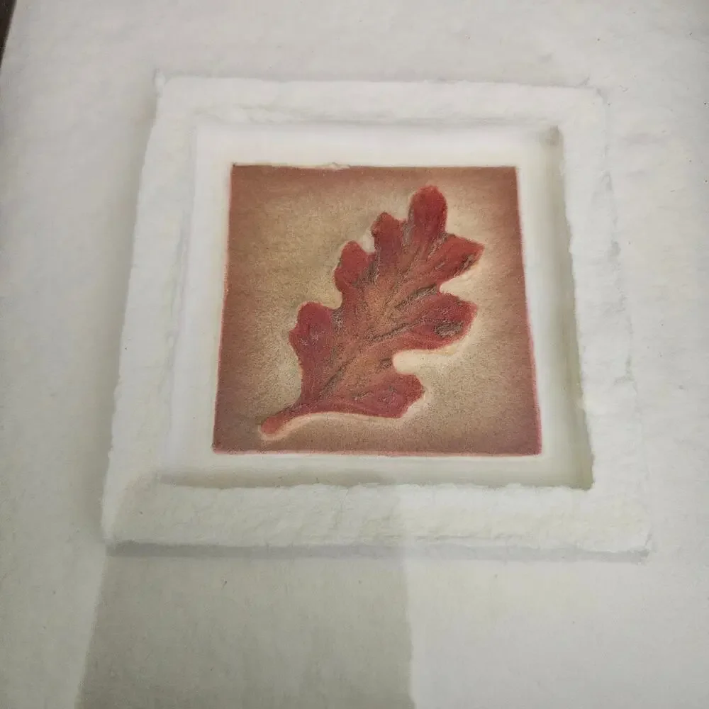 Framed Botanical Leaf Art Rustic Wood Frame Matted Red Brown Nature Decor